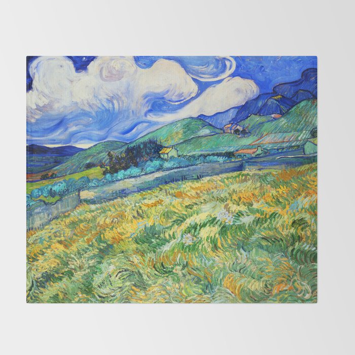 Van Gogh Mountain Meadow Landscape Painting Print Throw Blanket Gallery Image 2
