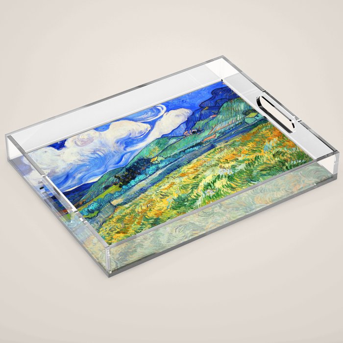 Van Gogh Mountain Meadow Landscape Painting Print Acrylic Tray Gallery Image 1
