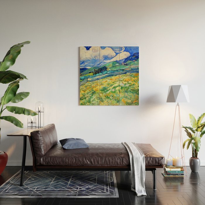 Van Gogh Mountain Meadow Landscape Painting Print Wood Wall Art Gallery Image 2