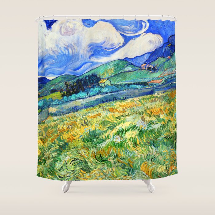 Van Gogh Mountain Meadow Landscape Painting Print Shower Curtain Gallery Image 1