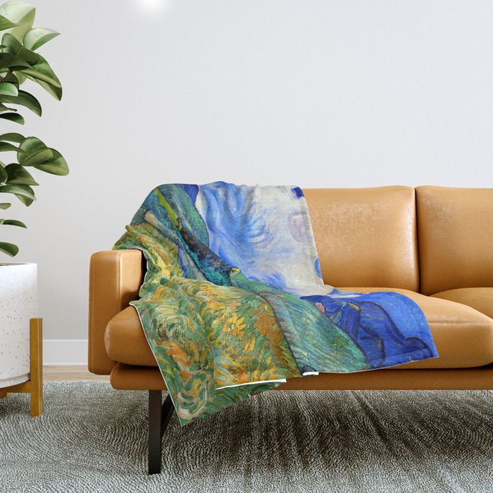 Van Gogh Mountain Meadow Landscape Painting Print Throw Blanket Gallery Image 1
