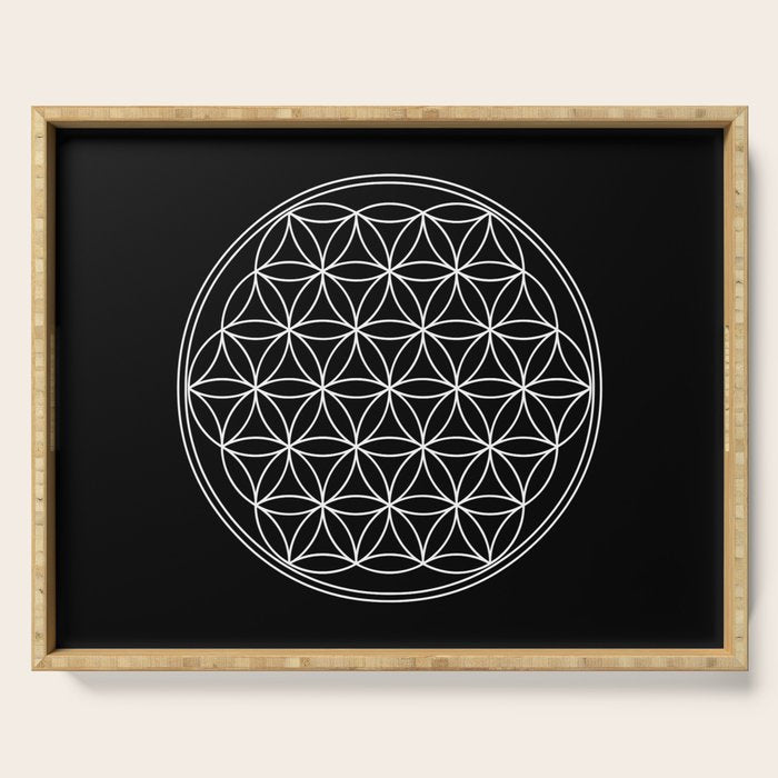 Flower of life on black Serving Tray Gallery Image 1