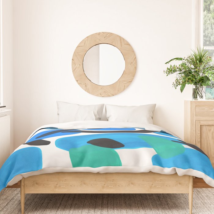 Abstract Minimalist Mid Century Modern Colorful Pop Art Retro Funky Shapes Blue Turquoise Duvet Cover Gallery Image 3