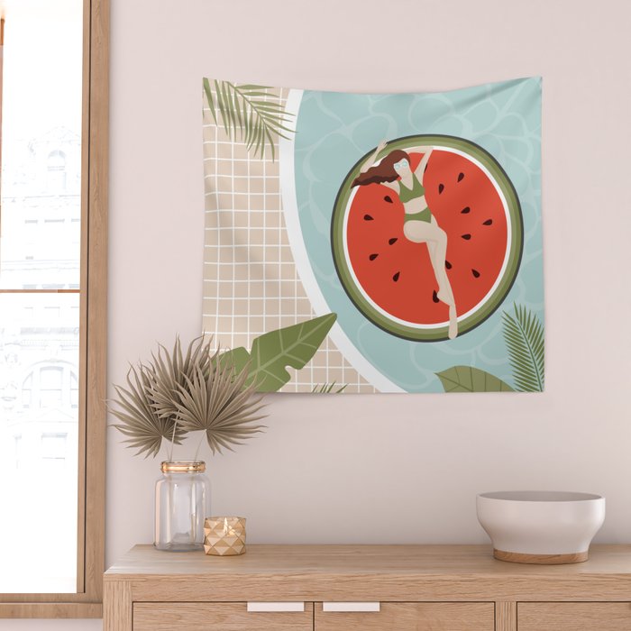 Tropical Watermelon Float Wall Tapestry Gallery Image 2