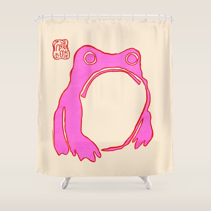 Pink Grumpy Frog Shower Curtain Gallery Image 1