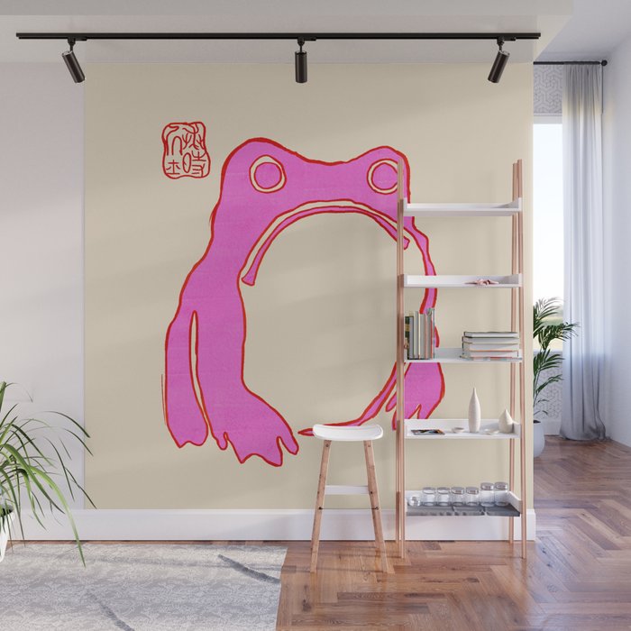 Pink Grumpy Frog Wall Mural Gallery Image 1