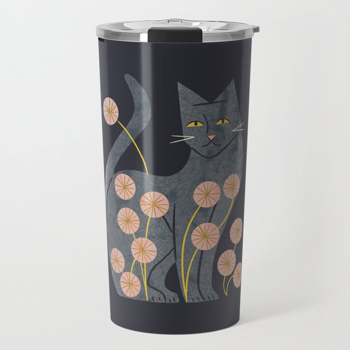 Gray Cat And Flowers Travel Mug Gallery Image 1