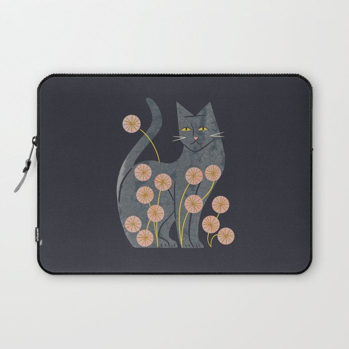 Gray Cat And Flowers Laptop Sleeve Gallery Image 1