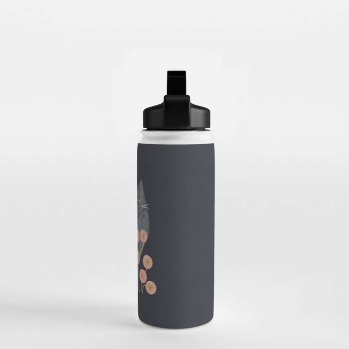 Gray Cat And Flowers Water Bottle Gallery Image 2