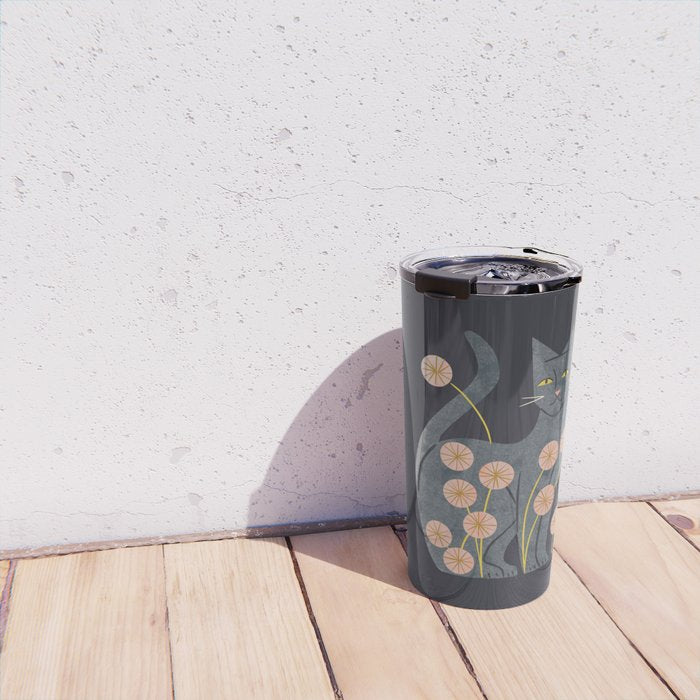 Gray Cat And Flowers Travel Mug Gallery Image 4