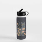 Gray Cat And Flowers Water Bottle Gallery Image 1