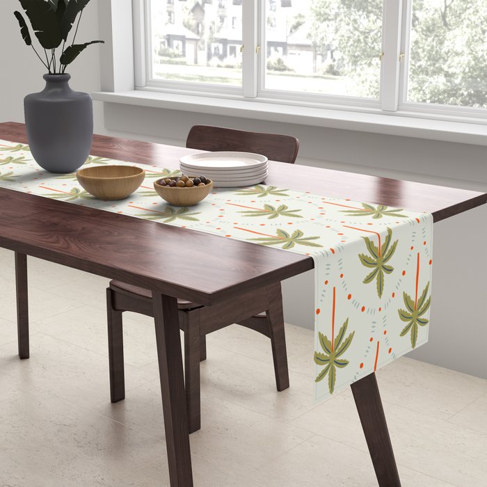 Vintage summer palm tree art pattern Table Runner Gallery Image 2