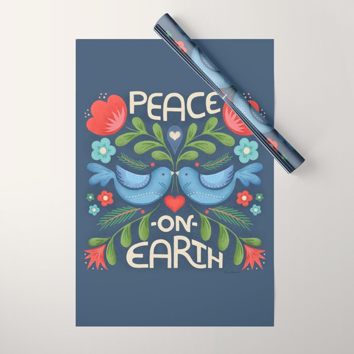 Peace On Earth Doves - Blue Wrapping Paper Gallery Image 1