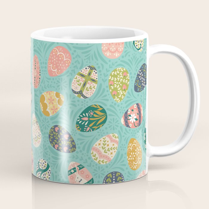 Floral Easter Eggs - Aqua Coffee Mug Gallery Image 1