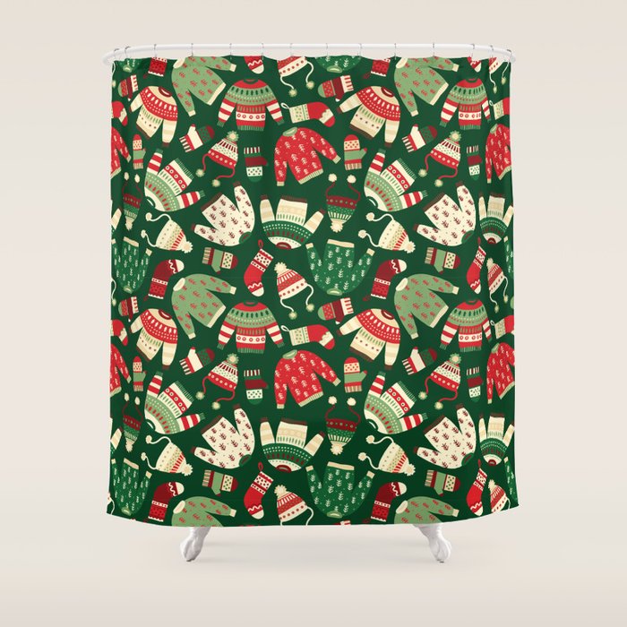 Ugly Christmas Fashion red green white Shower Curtain Gallery Image 1