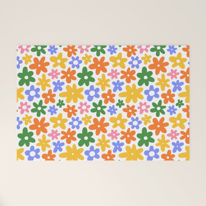 Colorful retro flower art pattern Welcome Mat Gallery Image 1