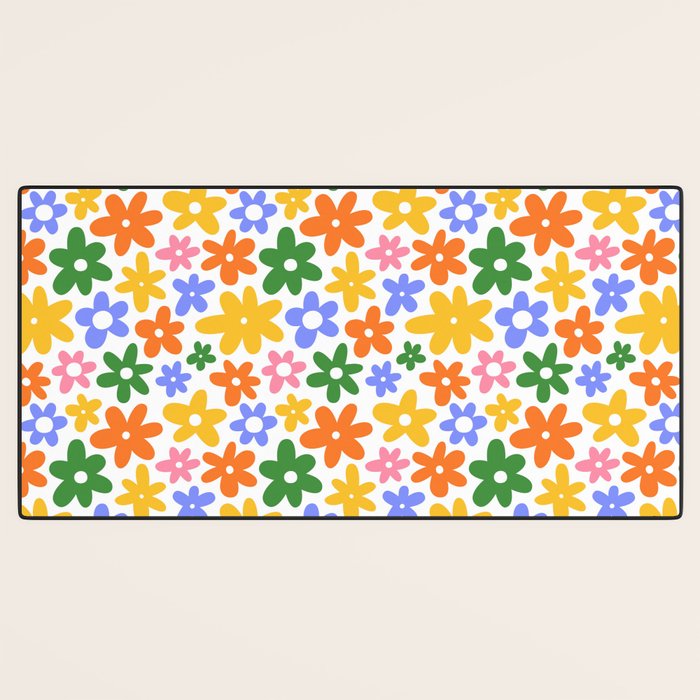 Colorful retro flower art pattern Desk Mat Gallery Image 3