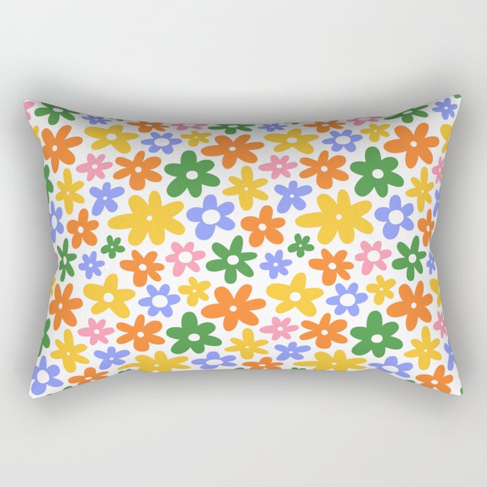 Colorful retro flower art pattern Rectangular Pillow Gallery Image 1