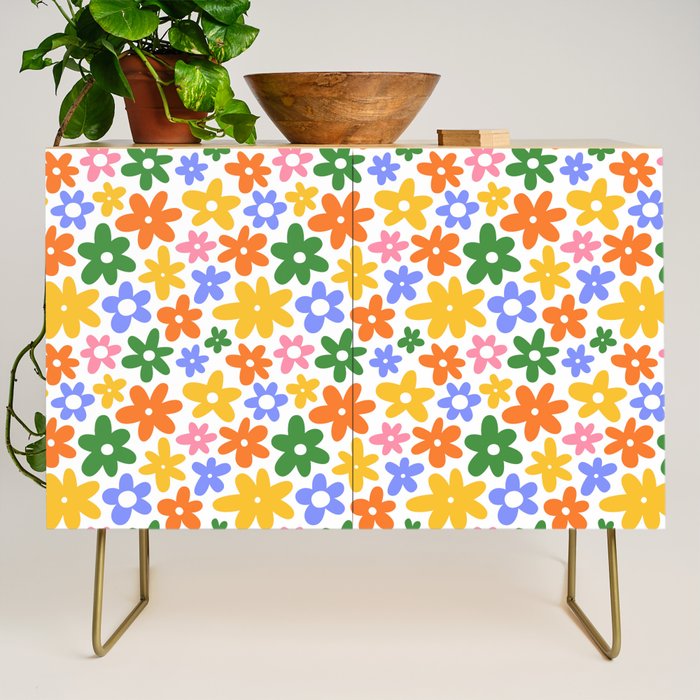 Colorful retro flower art pattern Credenza Gallery Image 1
