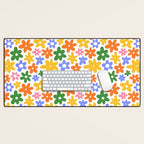 Colorful retro flower art pattern Desk Mat Gallery Image 1