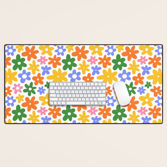 Colorful retro flower art pattern Desk Mat Gallery Image 1