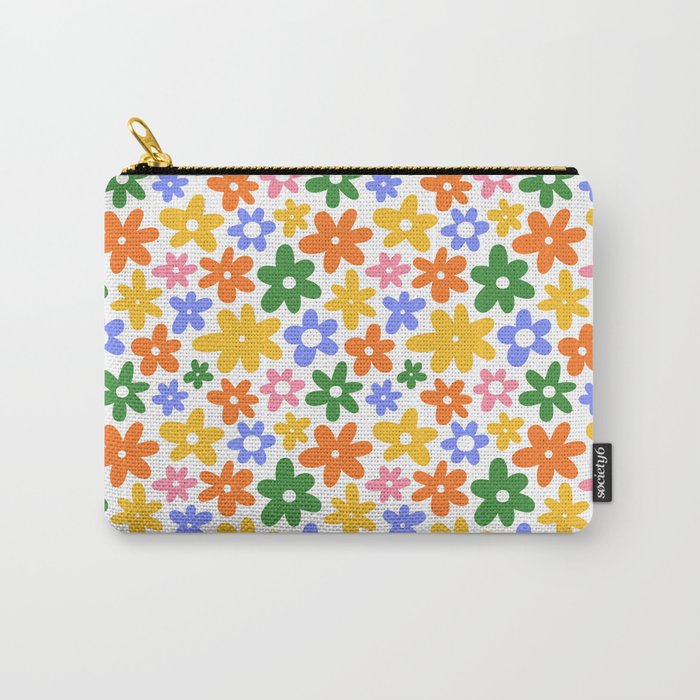 Colorful retro flower art pattern Carry All Pouch Gallery Image 1