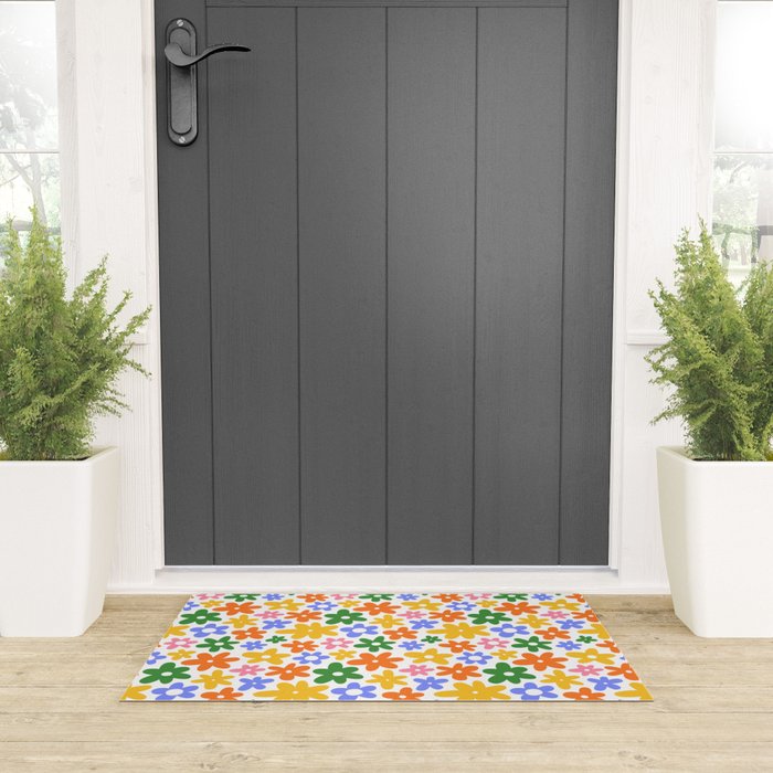 Colorful retro flower art pattern Welcome Mat Gallery Image 3