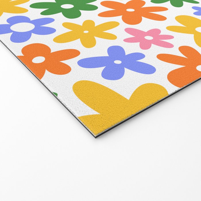 Colorful retro flower art pattern Welcome Mat Gallery Image 2