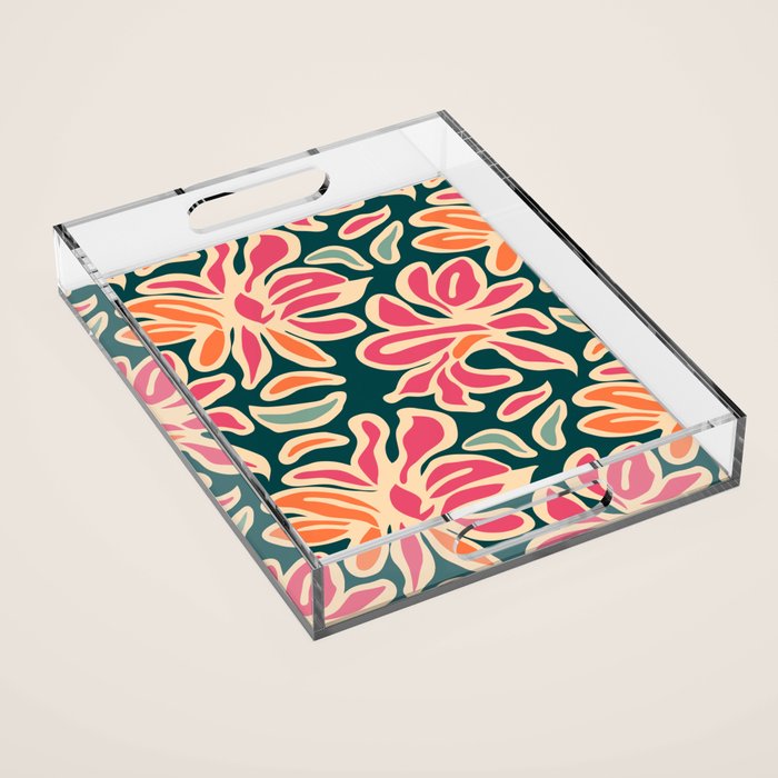 Abstract vintage flower art pattern Acrylic Tray Gallery Image 1
