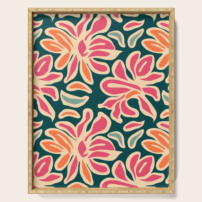 Abstract vintage flower art pattern Serving Tray Gallery Image 1