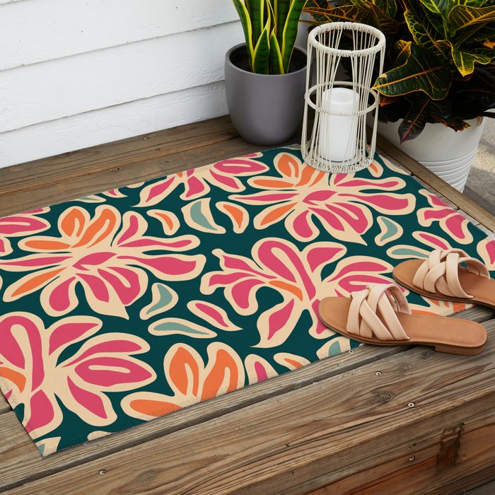 Abstract vintage flower art pattern Outdoor Rug Gallery Image 2