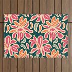 Abstract vintage flower art pattern Outdoor Rug Gallery Image 1