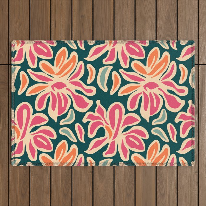 Abstract vintage flower art pattern Outdoor Rug Gallery Image 1