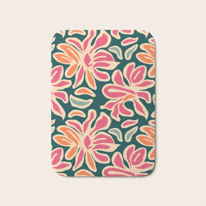 Abstract vintage flower art pattern Bath Mat Gallery Image 1