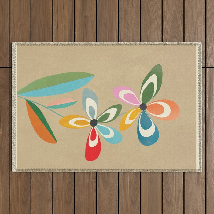 Mid-Century Abstract Flowers 04 Outdoor Rug Gallery Image 1