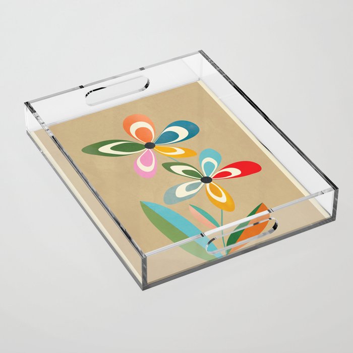 Mid-Century Abstract Flowers 04 Acrylic Tray Gallery Image 1