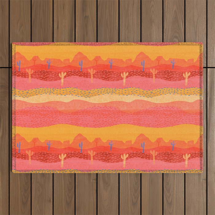 Vintage Western Desert Landscape in Warm Sunrise Outdoor Rug Gallery Image 1