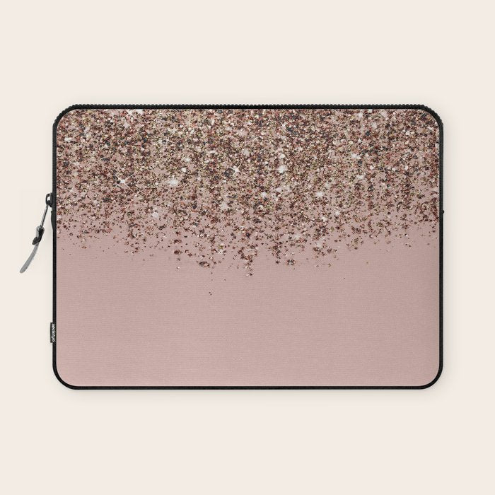 Blush Pink Rose Gold Bronze Cascading Glitter Laptop Sleeve Gallery Image 1