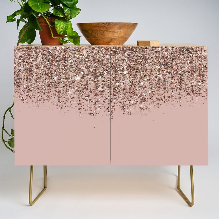 Blush Pink Rose Gold Bronze Cascading Glitter Credenza Gallery Image 1