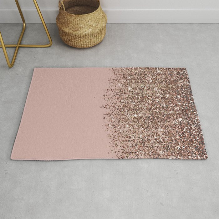 Blush Pink Rose Gold Bronze Cascading Glitter Rug Gallery Image 1