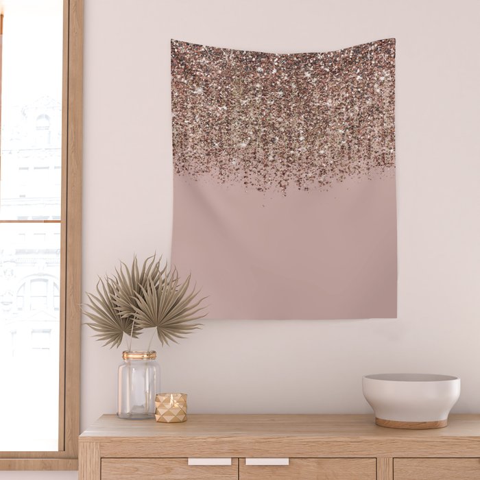 Blush Pink Rose Gold Bronze Cascading Glitter Wall Tapestry Gallery Image 2