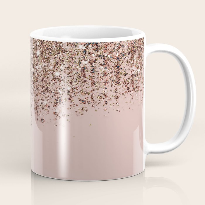 Blush Pink Rose Gold Bronze Cascading Glitter Coffee Mug Gallery Image 1