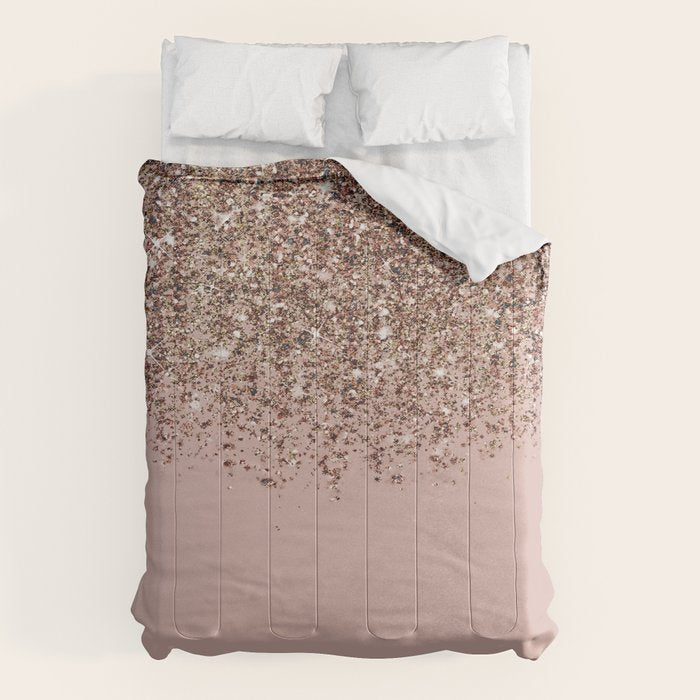 Blush Pink Rose Gold Bronze Cascading Glitter Comforter Gallery Image 1