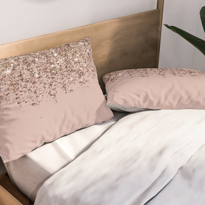 Blush Pink Rose Gold Bronze Cascading Glitter Pillow Sham Gallery Image 2