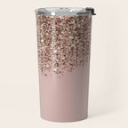Blush Pink Rose Gold Bronze Cascading Glitter Travel Mug Gallery Image 2