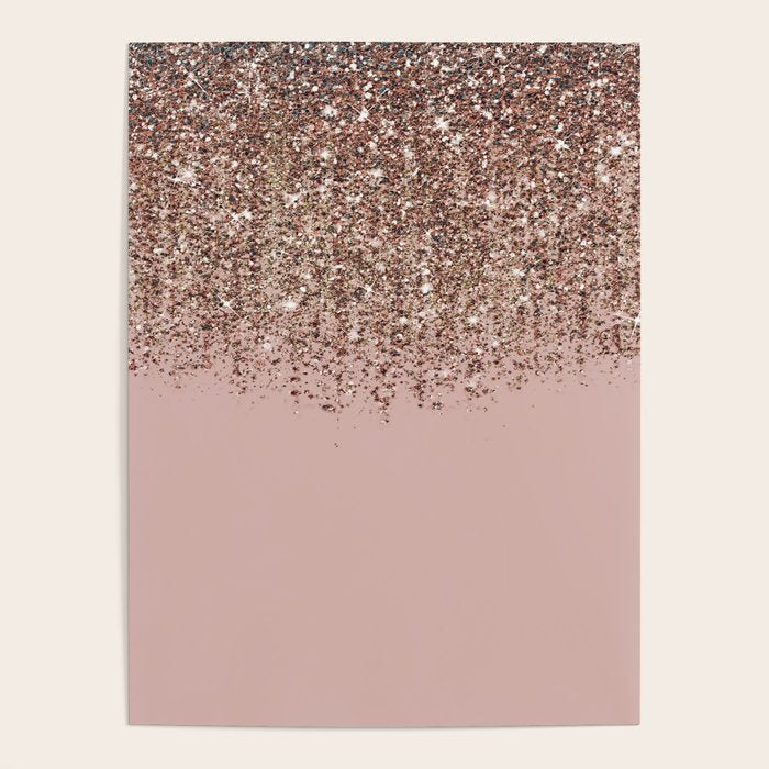 Blush Pink Rose Gold Bronze Cascading Glitter Poster Gallery Image 1