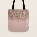 Blush Pink Rose Gold Bronze Cascading Glitter Tote Bag Gallery Image 1