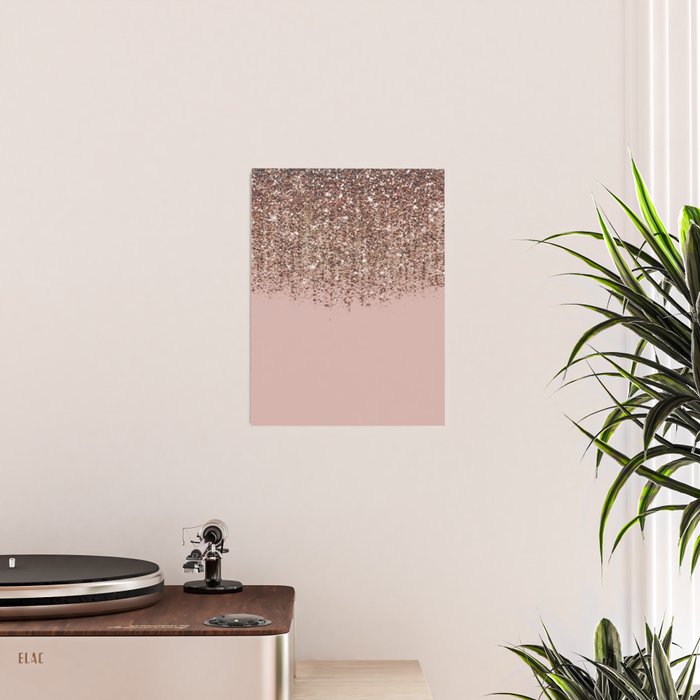 Blush Pink Rose Gold Bronze Cascading Glitter Poster Gallery Image 2
