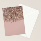 Blush Pink Rose Gold Bronze Cascading Glitter Stationery Card Gallery Image 2