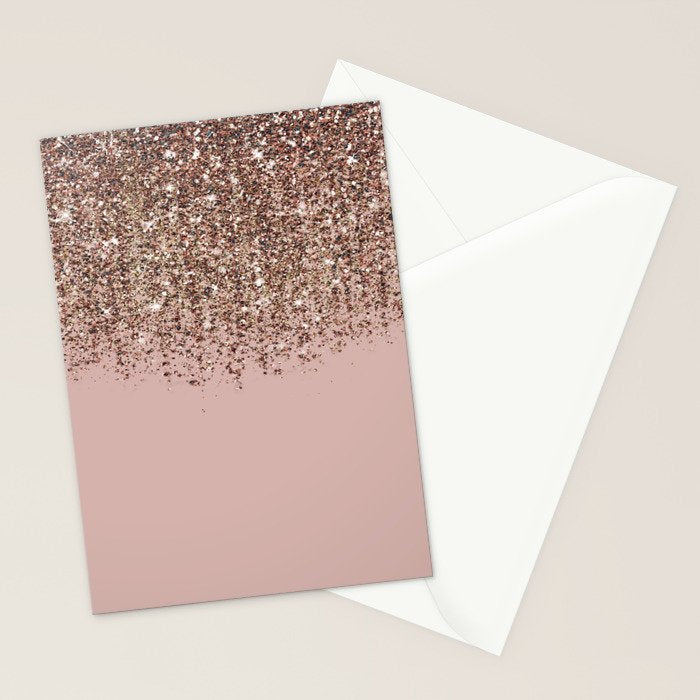 Blush Pink Rose Gold Bronze Cascading Glitter Stationery Card Gallery Image 2